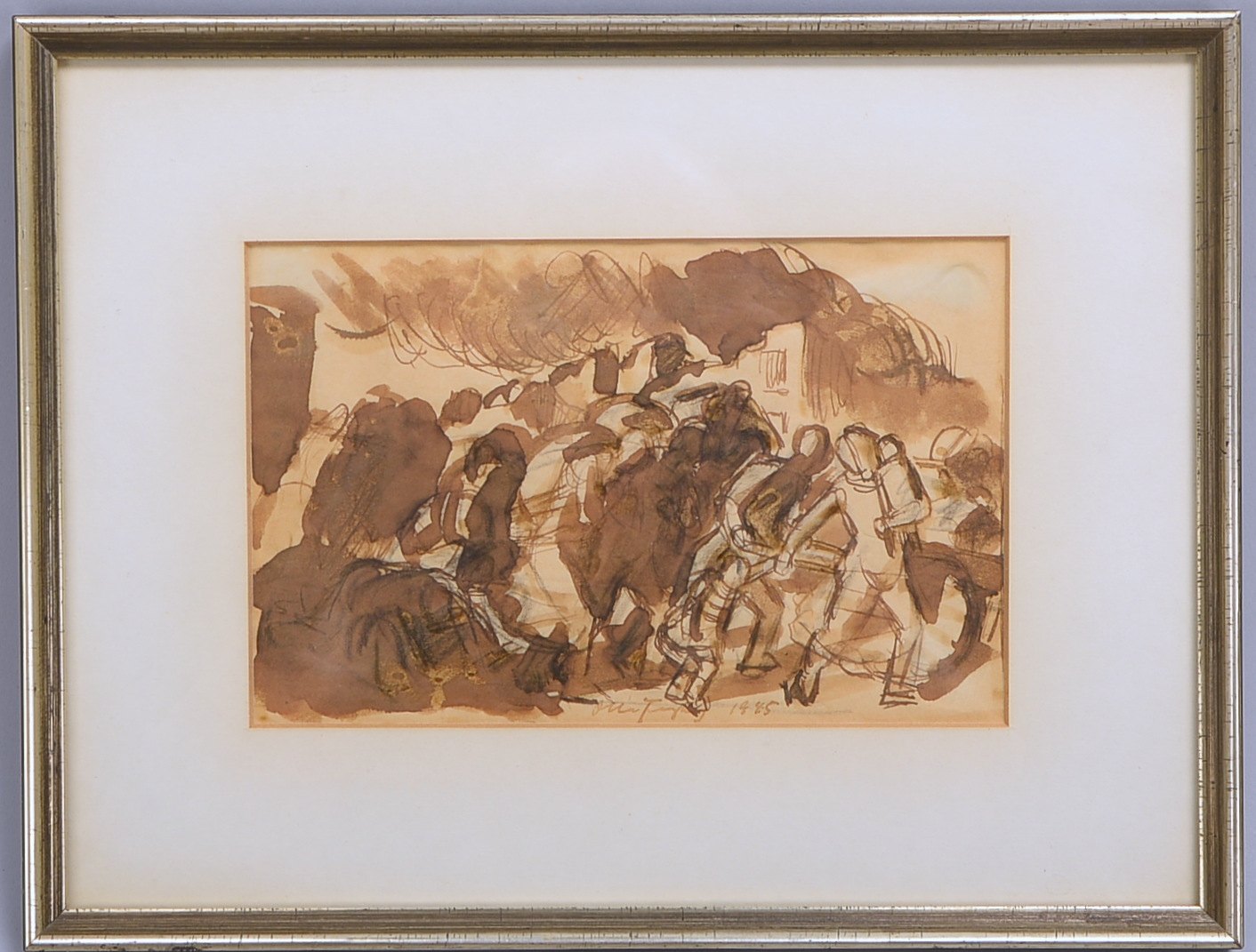 Freytag, Otto, 'Die Flucht', Aquarell, sign./dat., hinter Glas; Rahmenmaße 21 x 28 cm