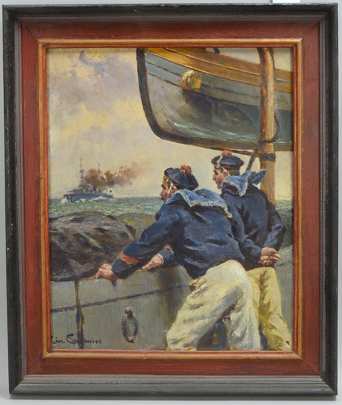Couturier, L., 'Rentrée des Torpilleurs', Öl/Lw, sign., verso bez.; Rahmenmaße 78 x 65 cm