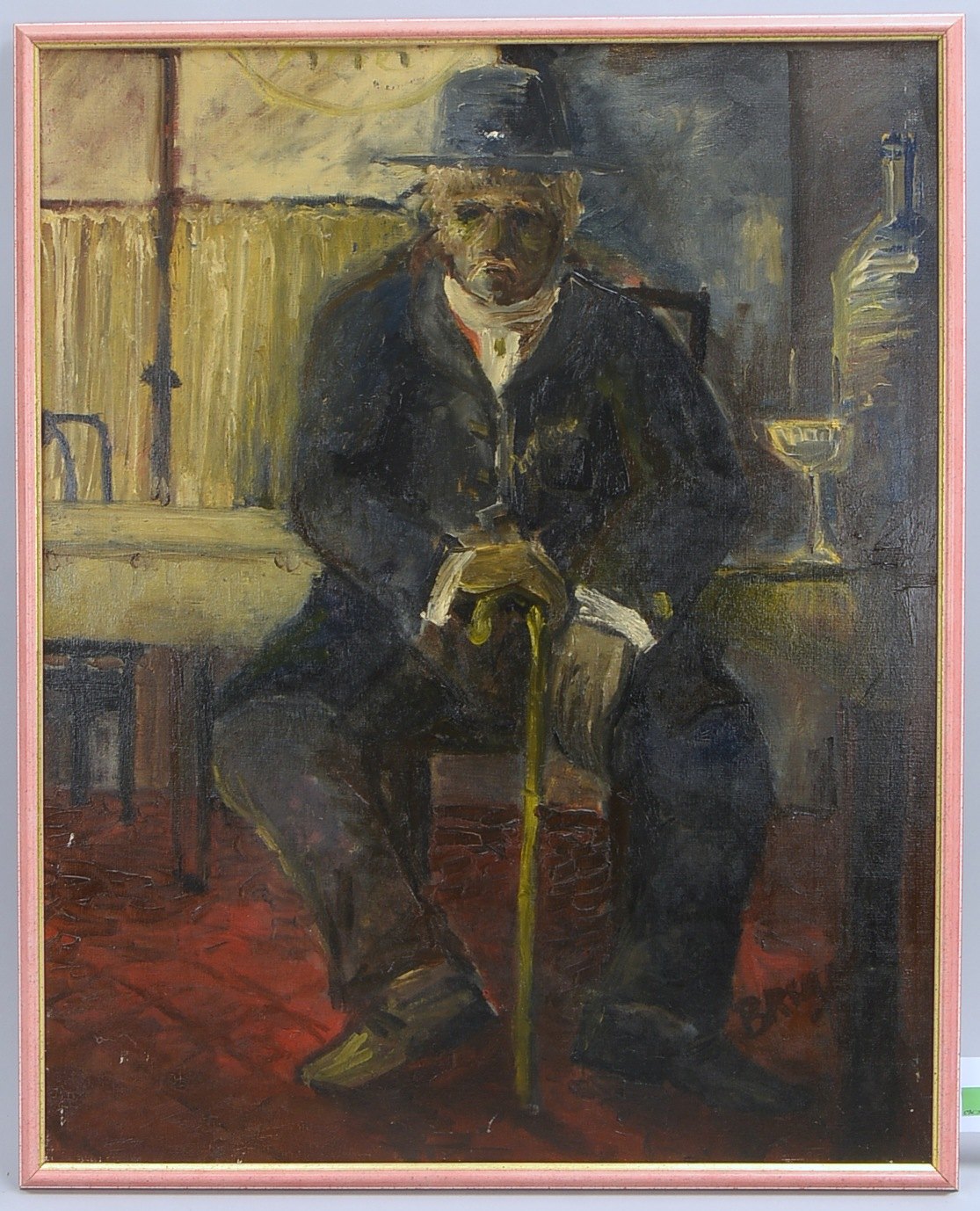 Gemälde, 'Sitzender Mann', Öl/Lw, unten re. sign. 'Bruy'(?); Rahmenmaße 84 x 68 cm