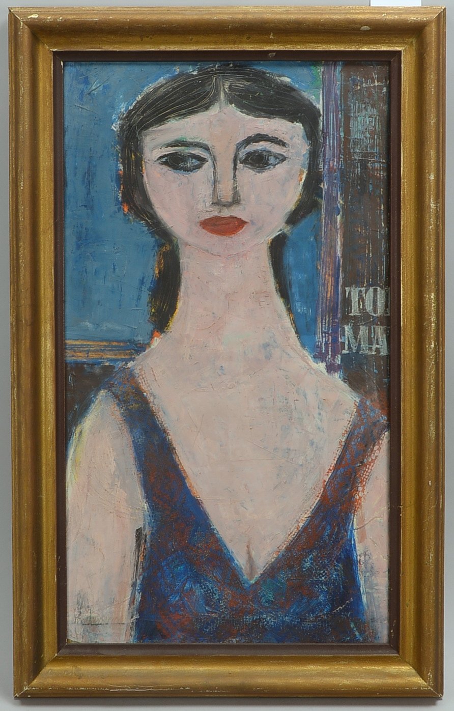 Malerei, 'Frauenfigur', Tempera auf Papier/auf Karton, unsign.; Rahmenmaße 74 x 46,5 cm