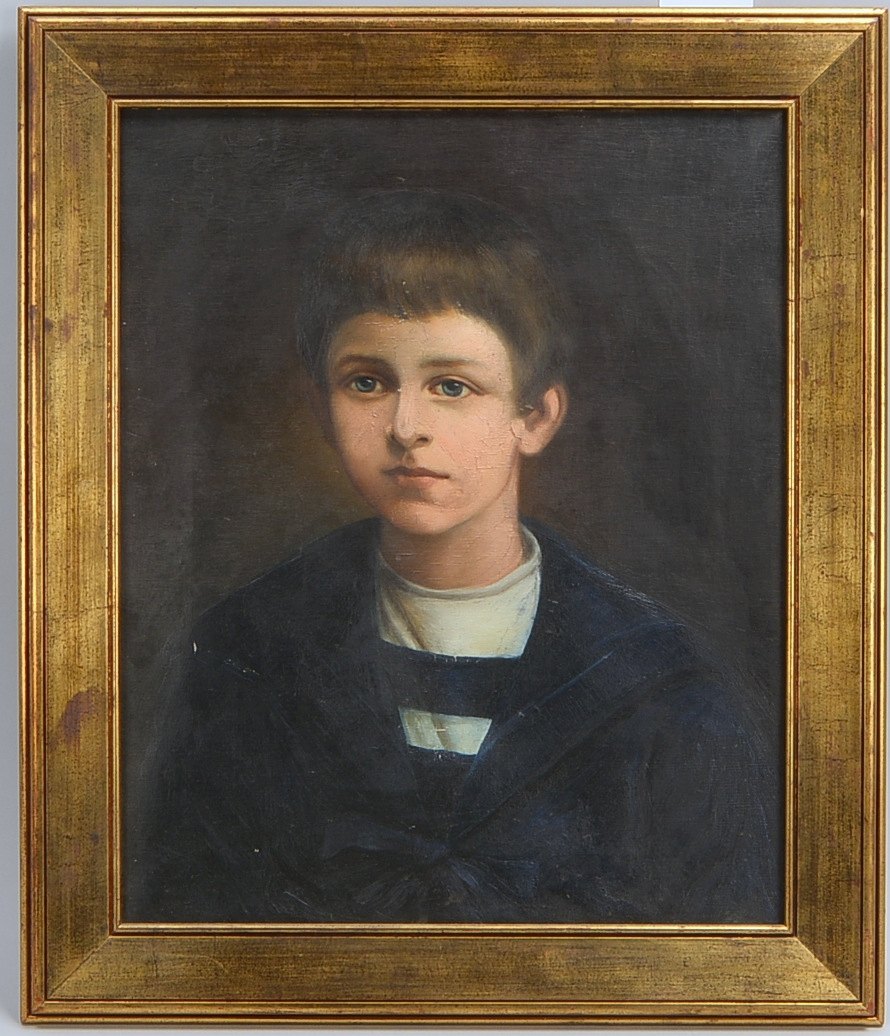 Gemälde (Biedermeier), 'Portrait', Öl/Lw, unsign., verso bez.; Rahmenmaße 58,5 x 50 cm