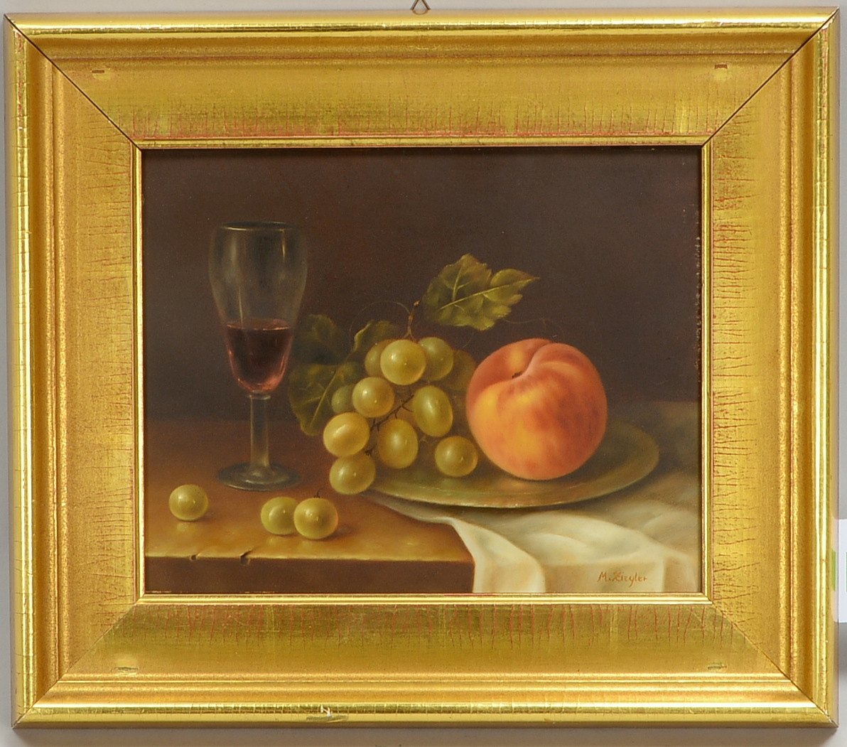 Ziegler, Magda, 'Stillleben mit Rotwein', Öl/Holz, unten re. sign.; Rahmenmaße 37,5 x 43,5 cm