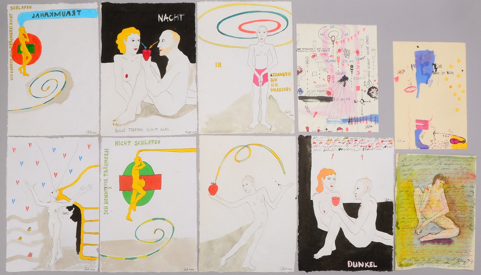 Dott, Sergej A., 10x Zeichn./Mischtechn. auf Papier, sign.; 3x 34 x 25 cm, 3x 41 x 29 cm