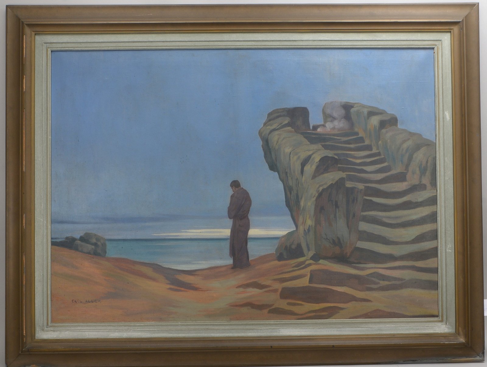 Aller, Carl, 'Mönch am See', Öl/Lw, unten li. sign.; Bildmaße 93 x 130 cm