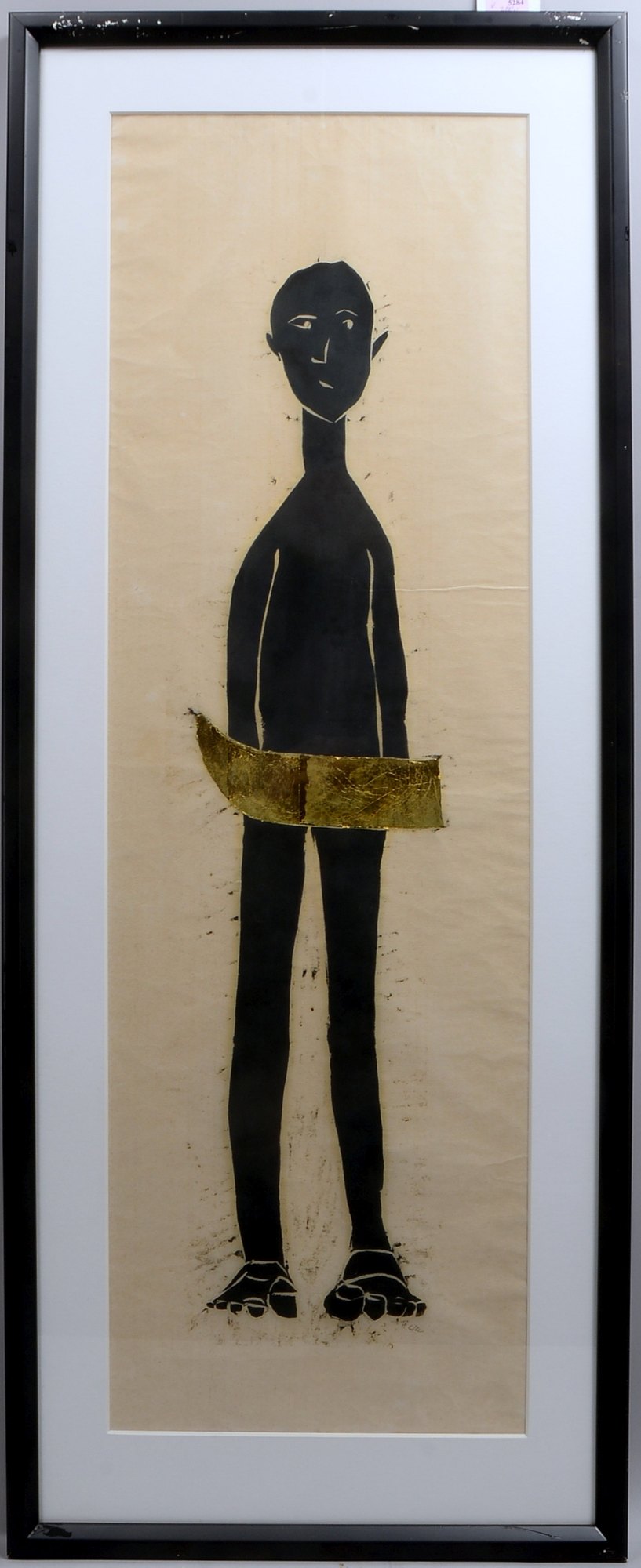 Herrmann, Peter, 'Mann mit Boot', Holzschn./Blattgold, monogr./numm., unter PP