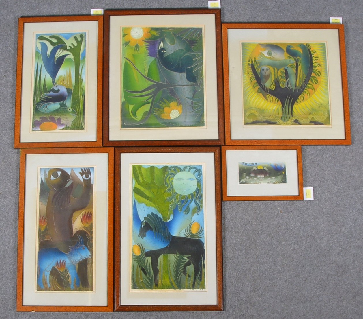 Kranich, Brigitte, 6x Farblithografien, versch. Themen, hinter Glas ger.; Maße bis 71 x 55 cm