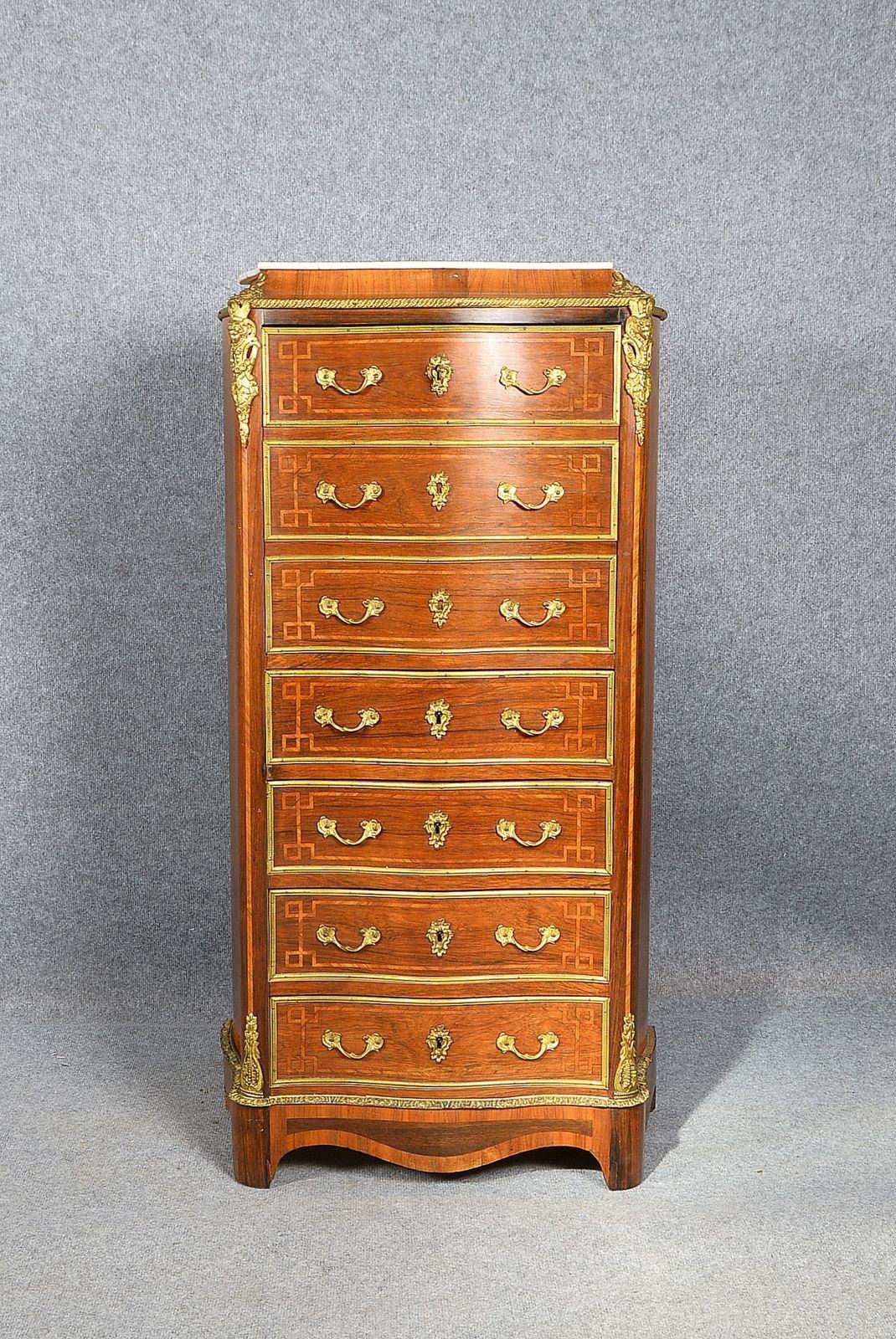 Damensekretär, Nussbaum furn., mit Marmorplatte, unten 4-schüb., aufklappb. Schreibpl.