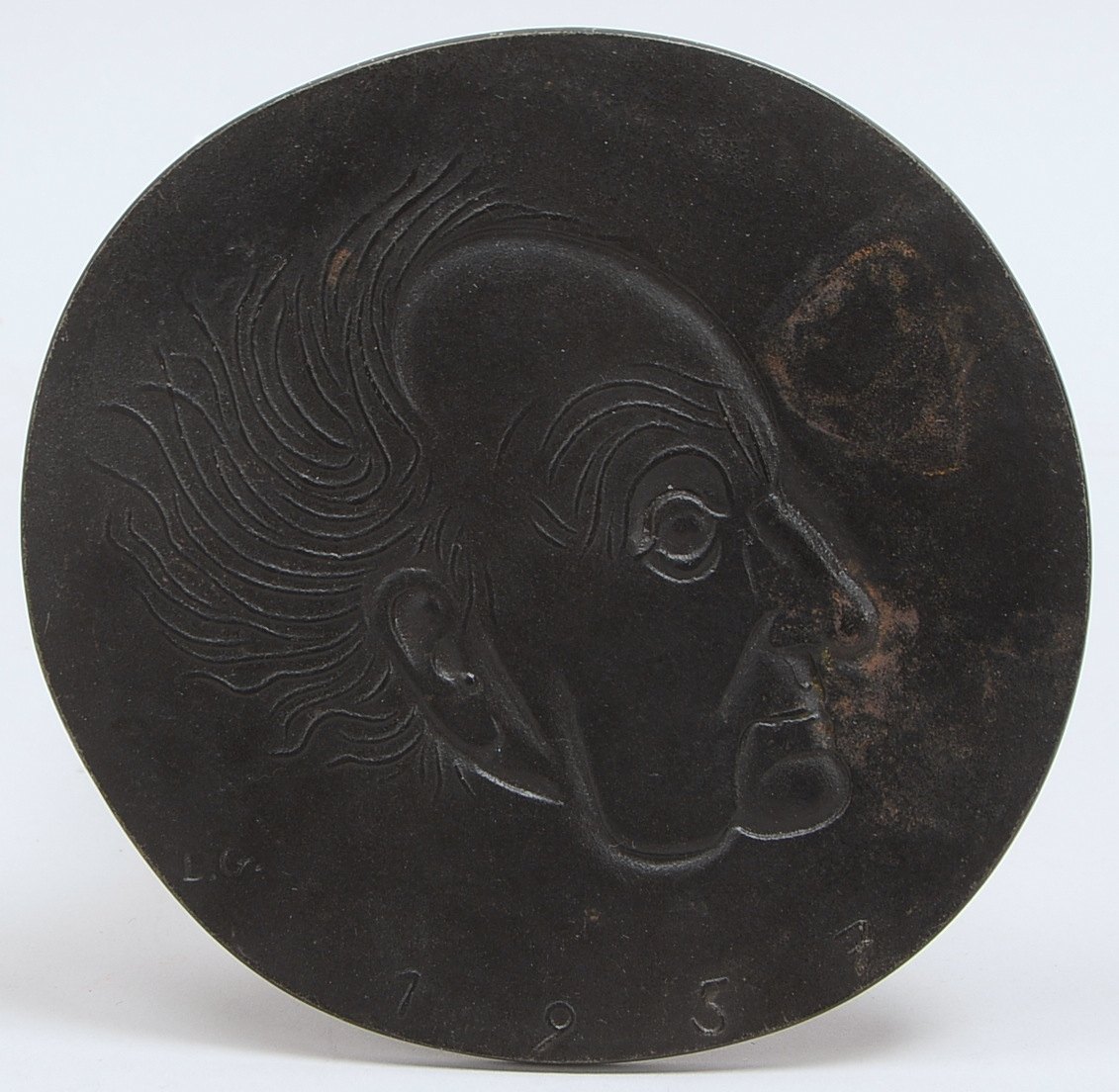 Buderus, Bronzeplakette, 'Portrait G. Hauptmann', Entw. Ludwig Gieß; Ø 12,5 cm