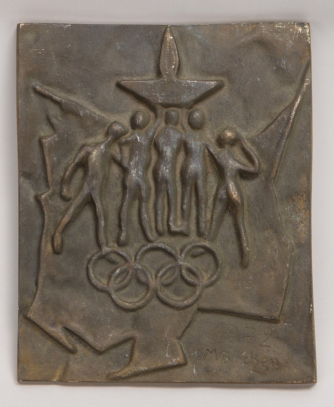 Bronzeguss-Platte, 'Olympiade 1972, München' - schwere Ausf.!; Gew. ca. 4,570