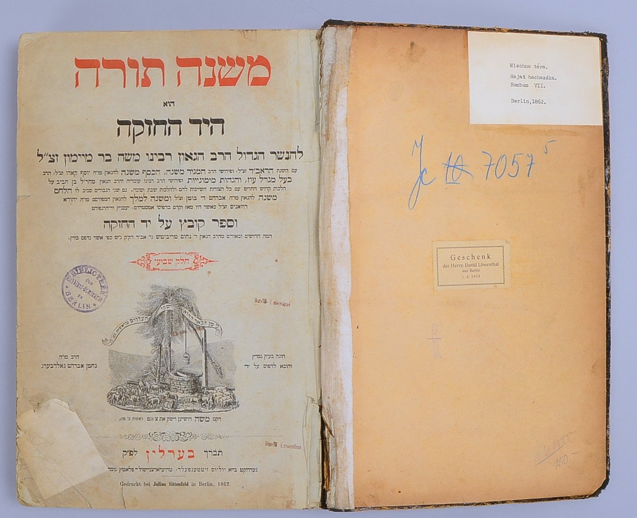 Antike hebr. Thora, 'Mischne Thora', Berlin: Druck Julius Sittenfeld (1862)