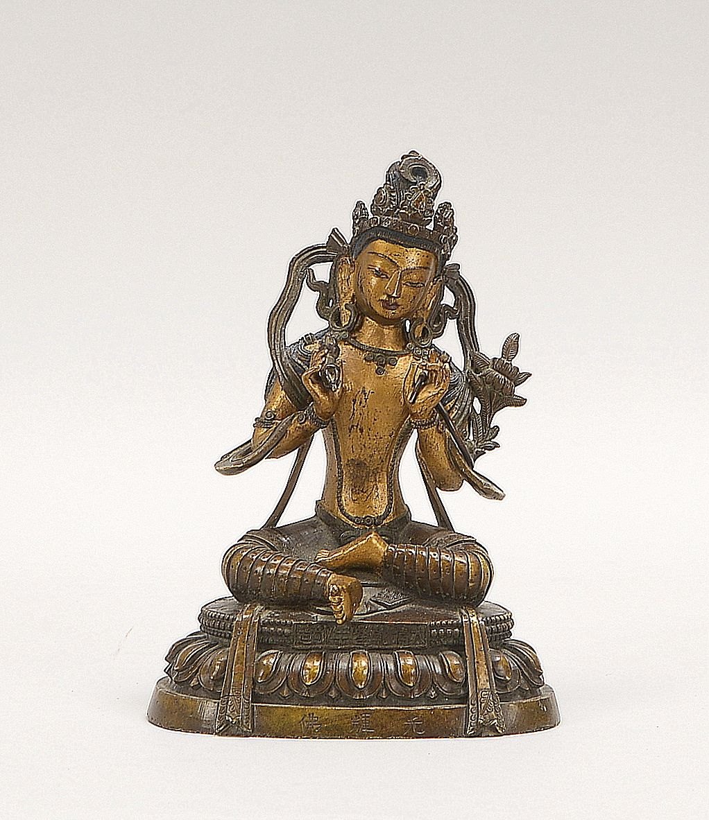 Bronzeskulptur, 'Buddha der Erleuchtung', schwere Hohlguss-Figur, mehrf. sign.; Höhe 16 cm