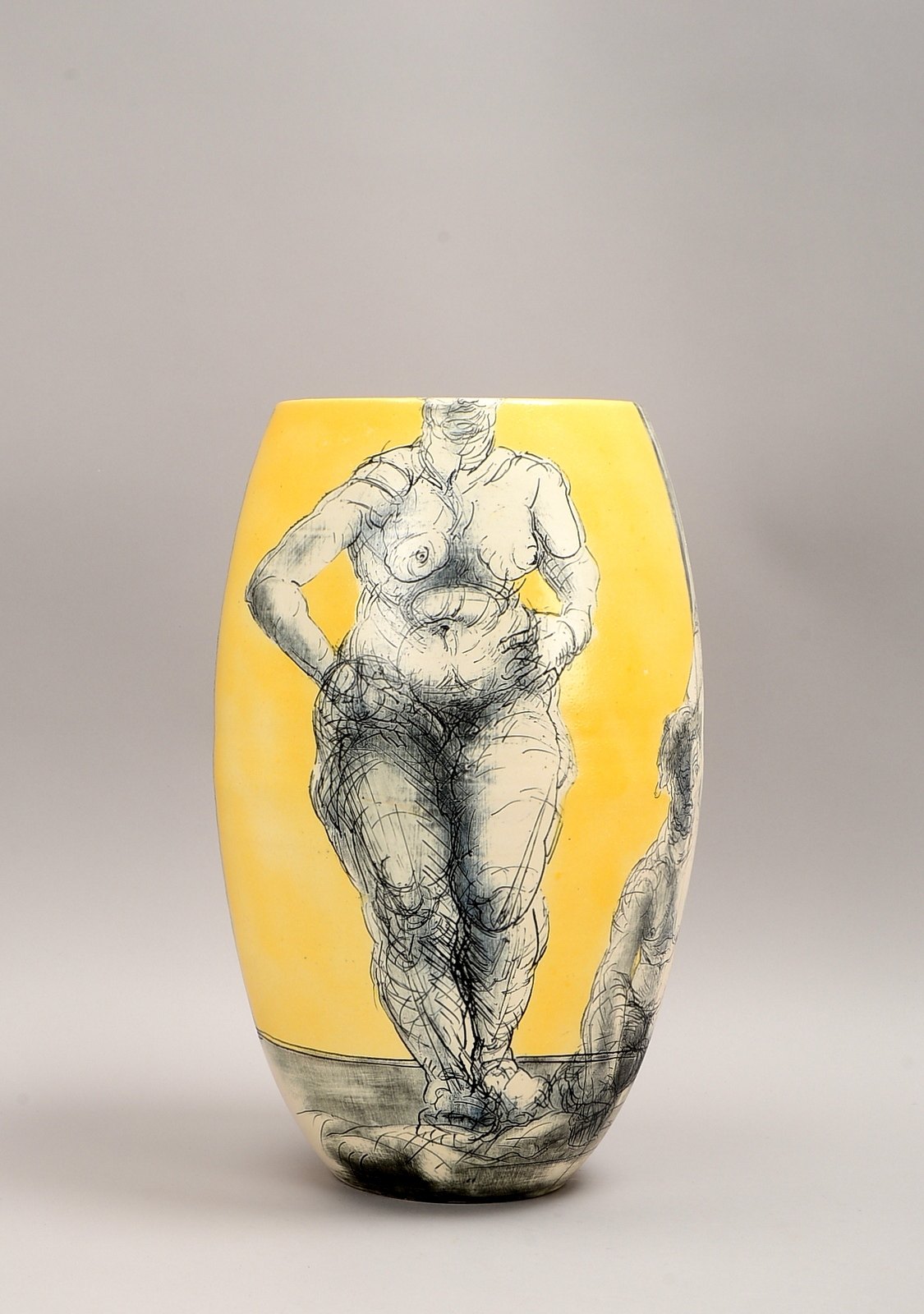 Mindermann, Martin & Wischeropp, Elisabeth, Künstler-Porzellanvase, Ritzdekor