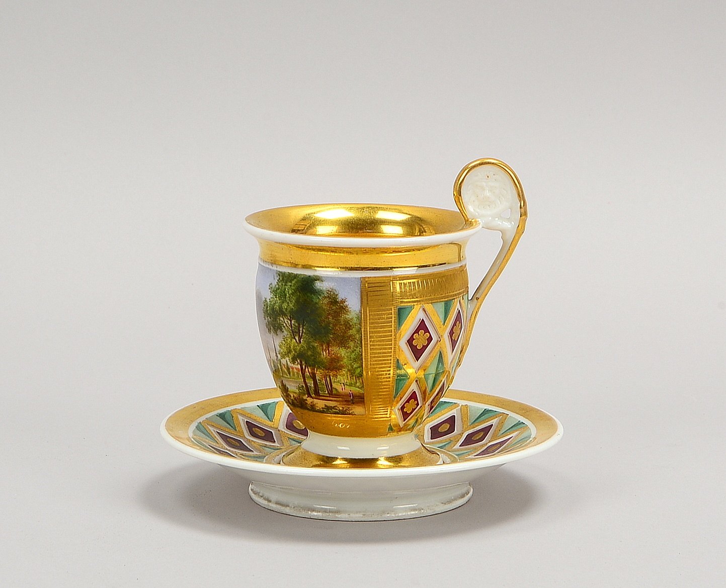 Bremensien-Sammlerstück (Biedermeier): Ansichtentasse mit Handbemalung (Landschaftsmotiv), 'Zweite A