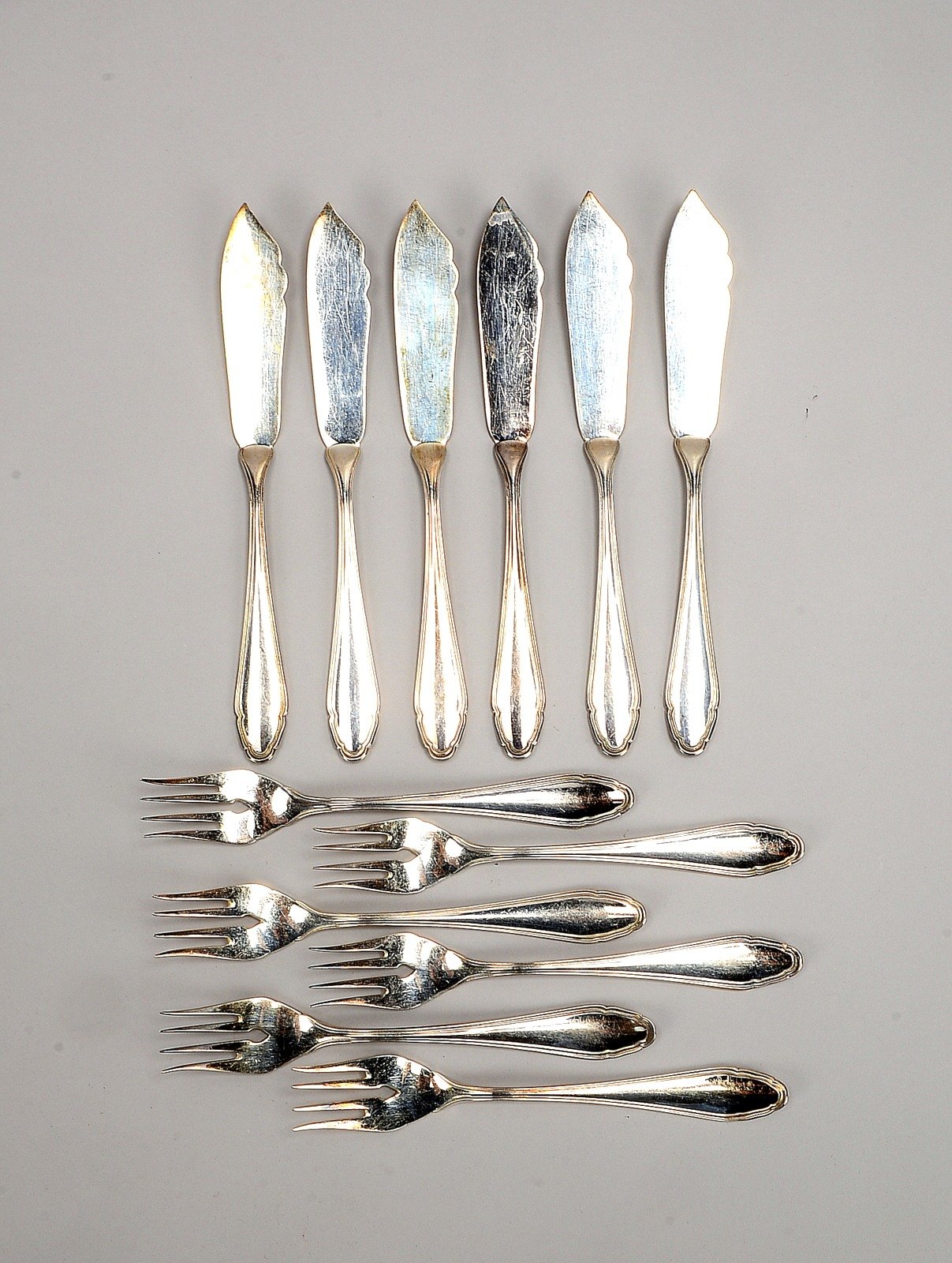 Koch & Bergfeld, Fischbesteck, 800 Silber, Dresdner Barockrand, komplett für 6 Pers.