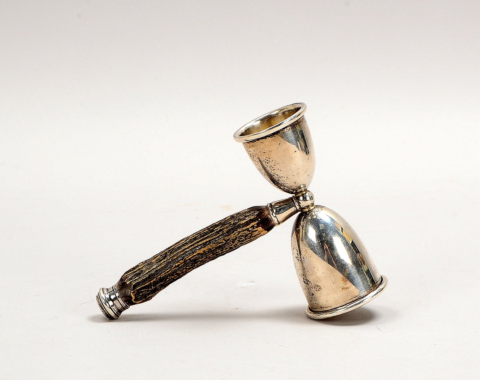 Antikes Barmaß, Sterlingsilber (punziert), mit Horngriff; Länge Griff 12 cm