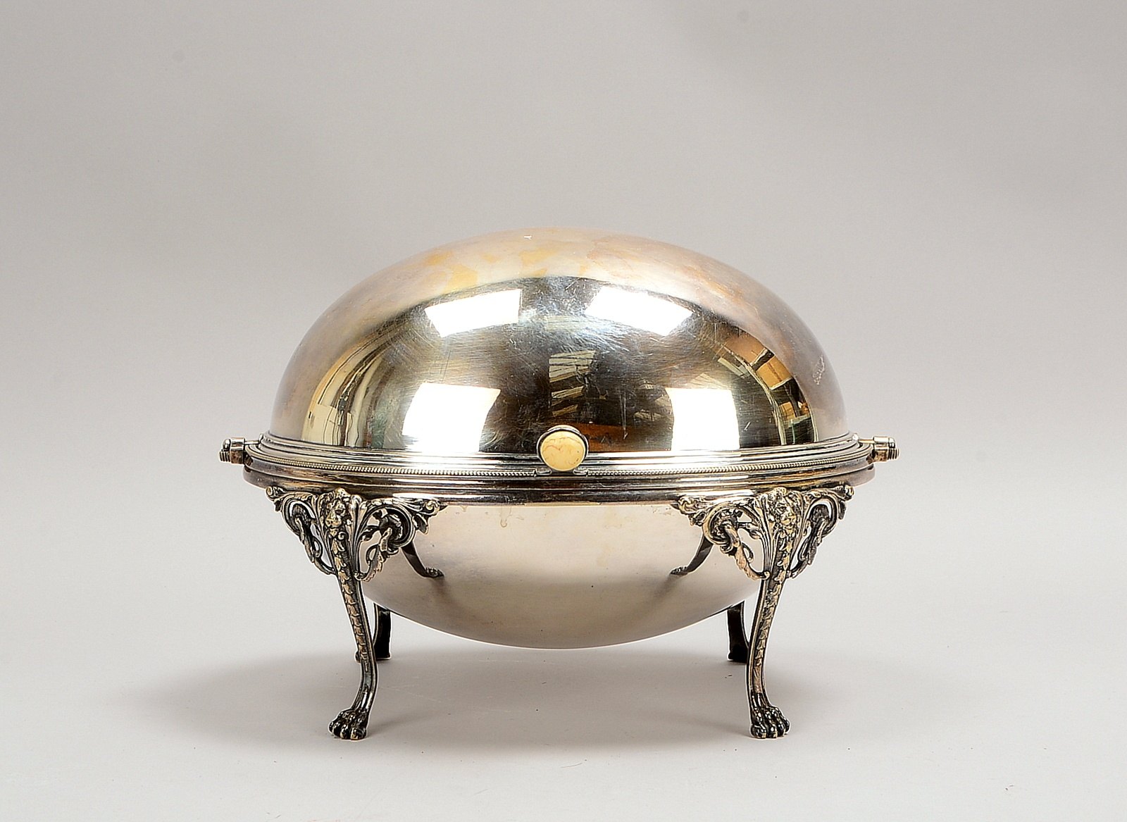 Elkington & Co., große Warmhalteschale (edwardianischer Stil), versilbert, oval, 4x Tatzenfüße