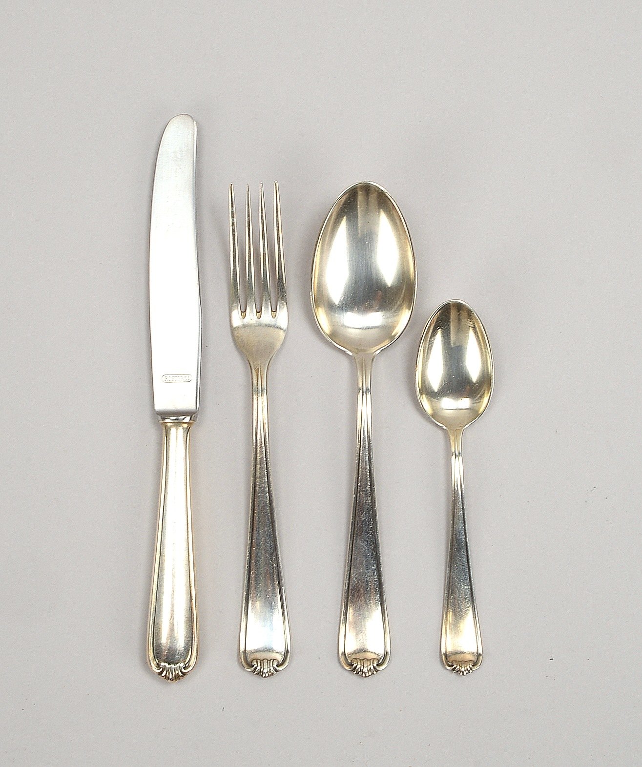 BSF, Taufbesteck, 800 Silber, mehrf. punziert (u.a. 'Halbmond und Krone'); Gew. 181 g