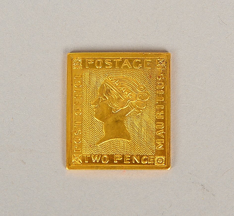 Gedenkmedaille, '100 Jahre Entdeckung der Mauritius-Briefmarke', 900/1.000 Gold