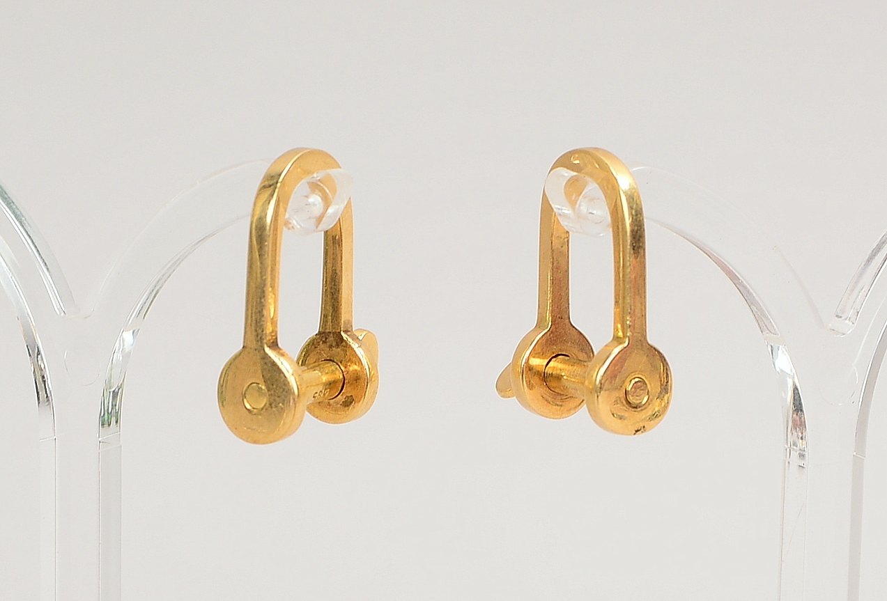 Paar figürl. Manschettenknöpfe, 585 GG (gest.), 'Schäkel mit Splint'; Gew. 11,50 g