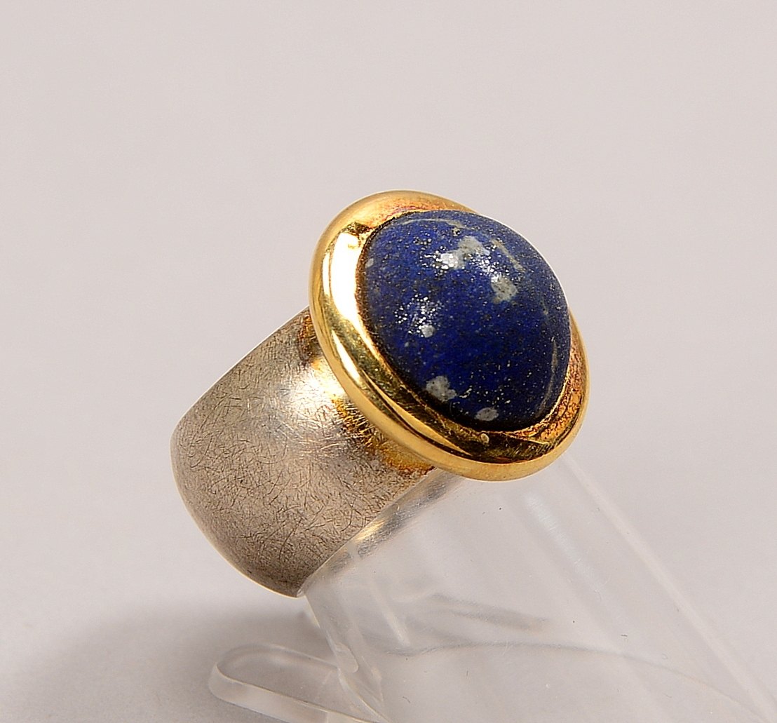 Designer-Bandring (Goldschmiedearbeit), 925 Sterlingsilber (gest.) und Gold, Lapislazuli
