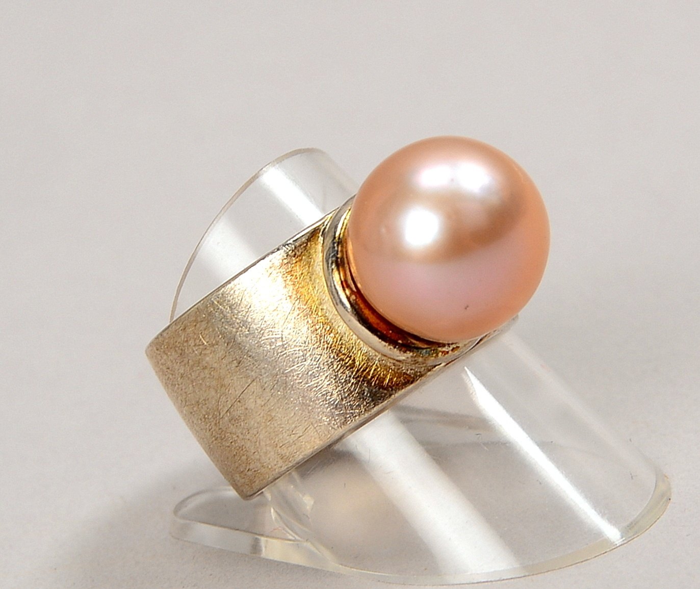 Designer-Bandring (Goldschmiedearbeit), 925 Sterlingsilber (gest.), mit rosa Zuchtperle