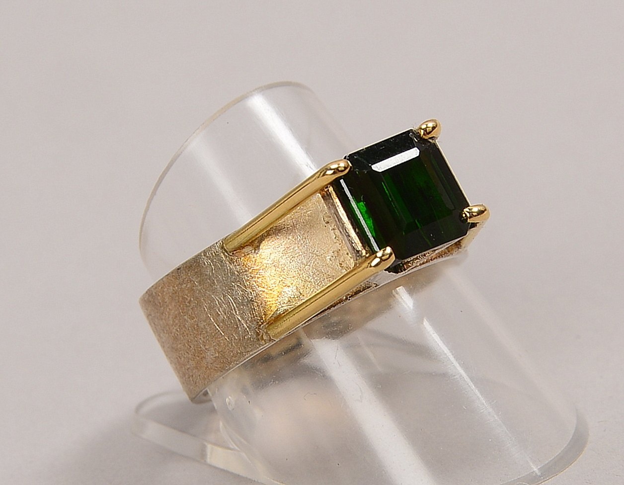 Designer-Bandring (Goldschmiedearbeit), 925 Sterlingsilber (gest.) und Gold, mit Turmalin