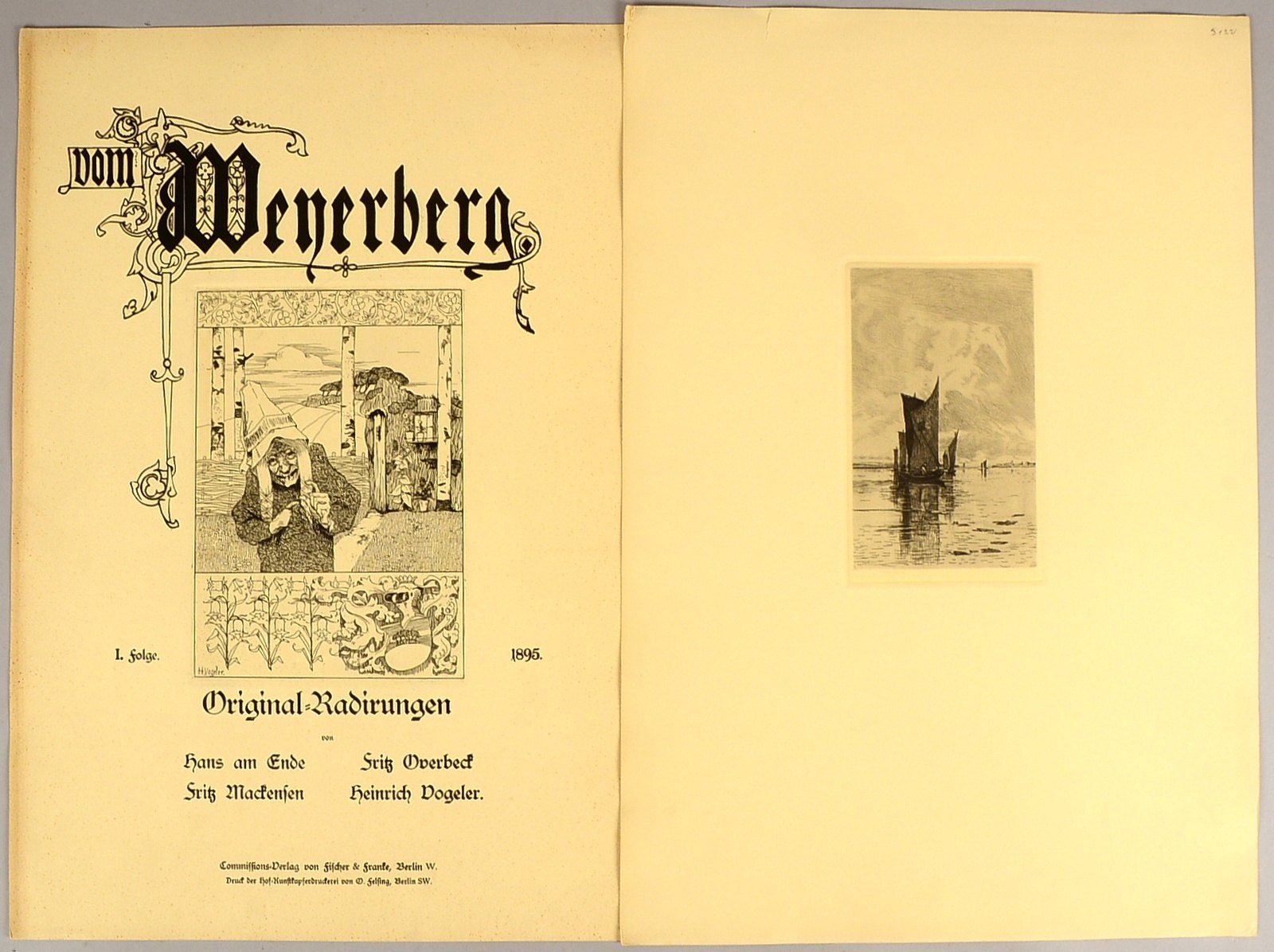 Mappe, 'Vom Weyerberg' (1895 - 1. Folge), 13x orig. Radierungen Worpsw. Künstler