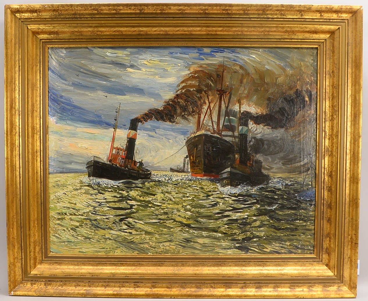 Richter, Marius (1878 - 1955), 'Dampfer - Stad Vlaardingen', Öl/Lw, unten rechts signiert