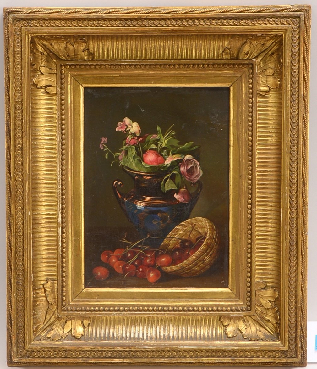 Gemälde, 'Stillleben mit Kirschen', Öl/Lw, unsigniert; Rahmenmaße 47,5 x 40 cm