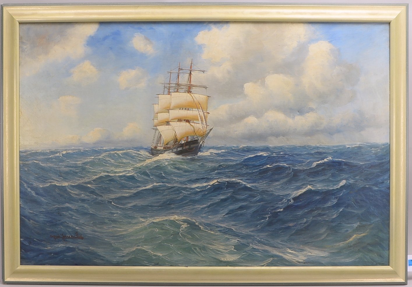 Jensen, Alfred (1859 Rauders - 1935 Hamburg), 'Viermaster-Bark auf hoher See'