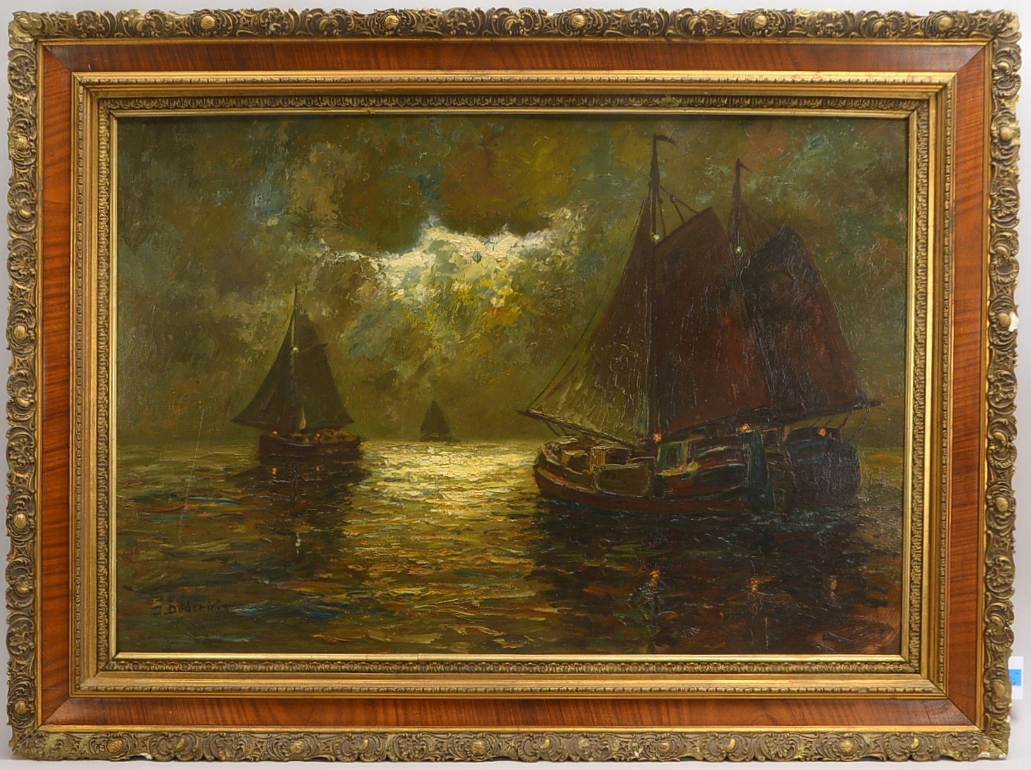 Dederichs, Josef (1873 Bleibuir - 1958 Köln), 'Fischkutter in der Nacht', Öl/Platte