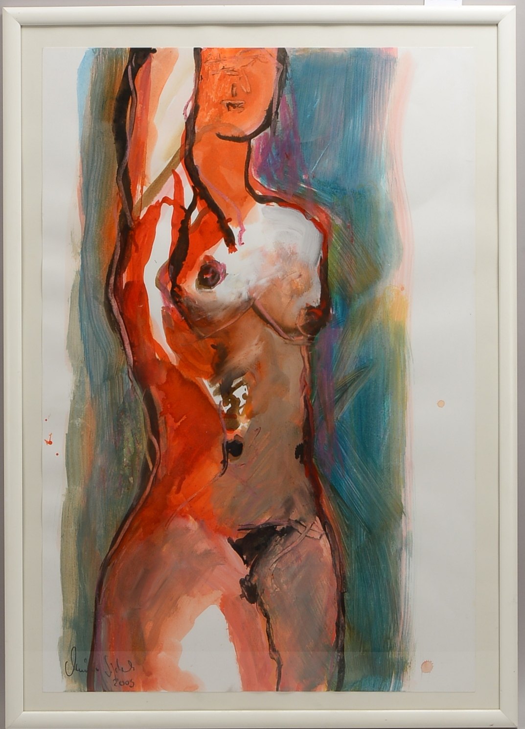 Sigloch, Monika (*1956 Gemünden/Main), 'Weiblicher Akt in Rot', Acryl auf Papier