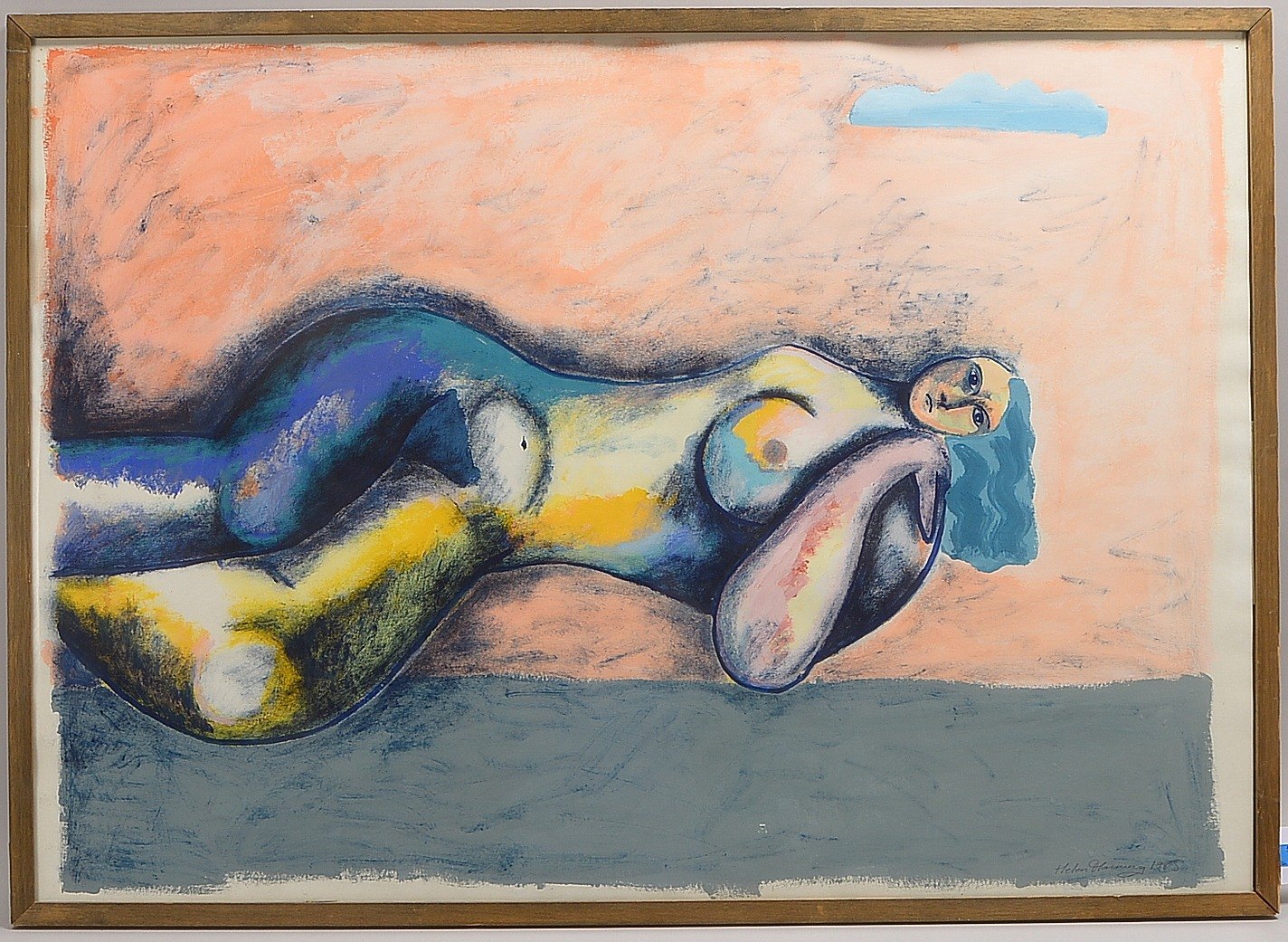 Manning, Helen, 'Liegender weiblicher Akt', Mischtechnik, unten rechts signiert, datiert '1985'