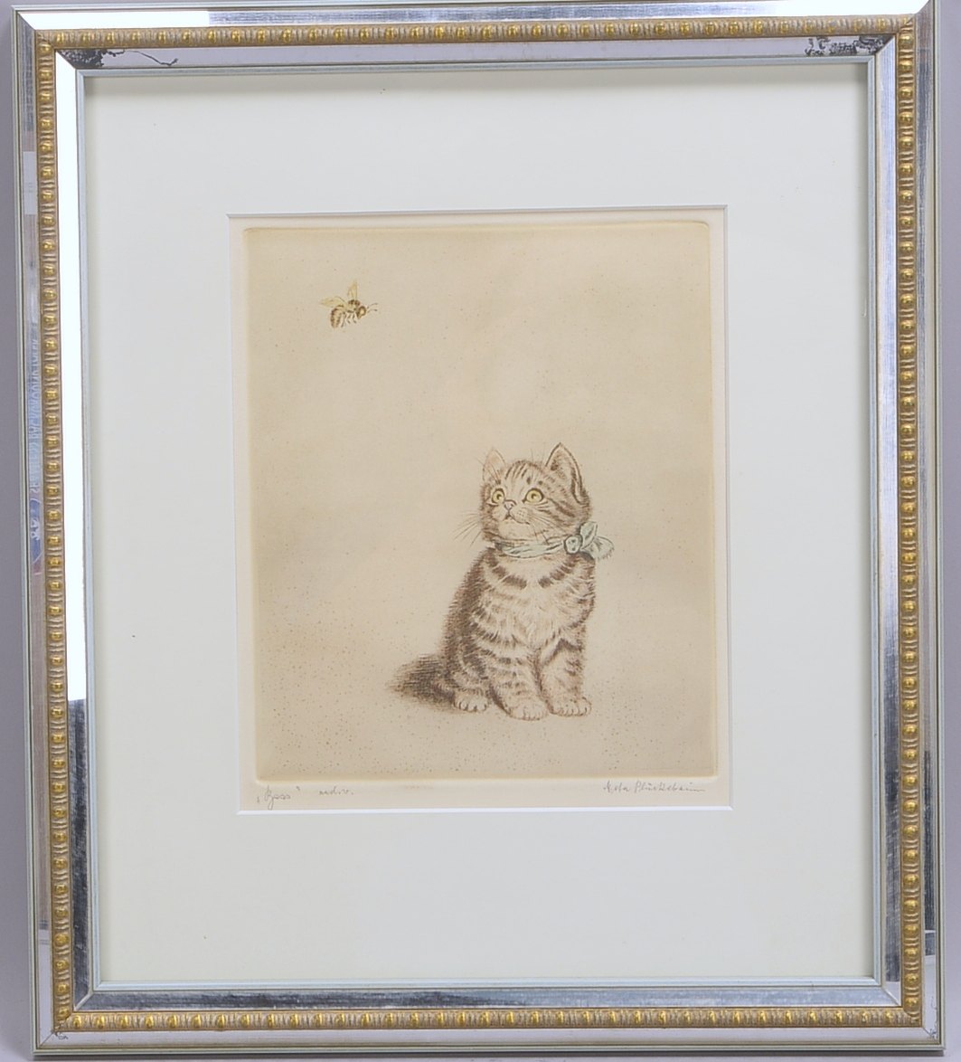 Plückebaum, Meta (*1876 Dortmund - 1945 Düsseldorf), 'Katze und Biene', Radierung