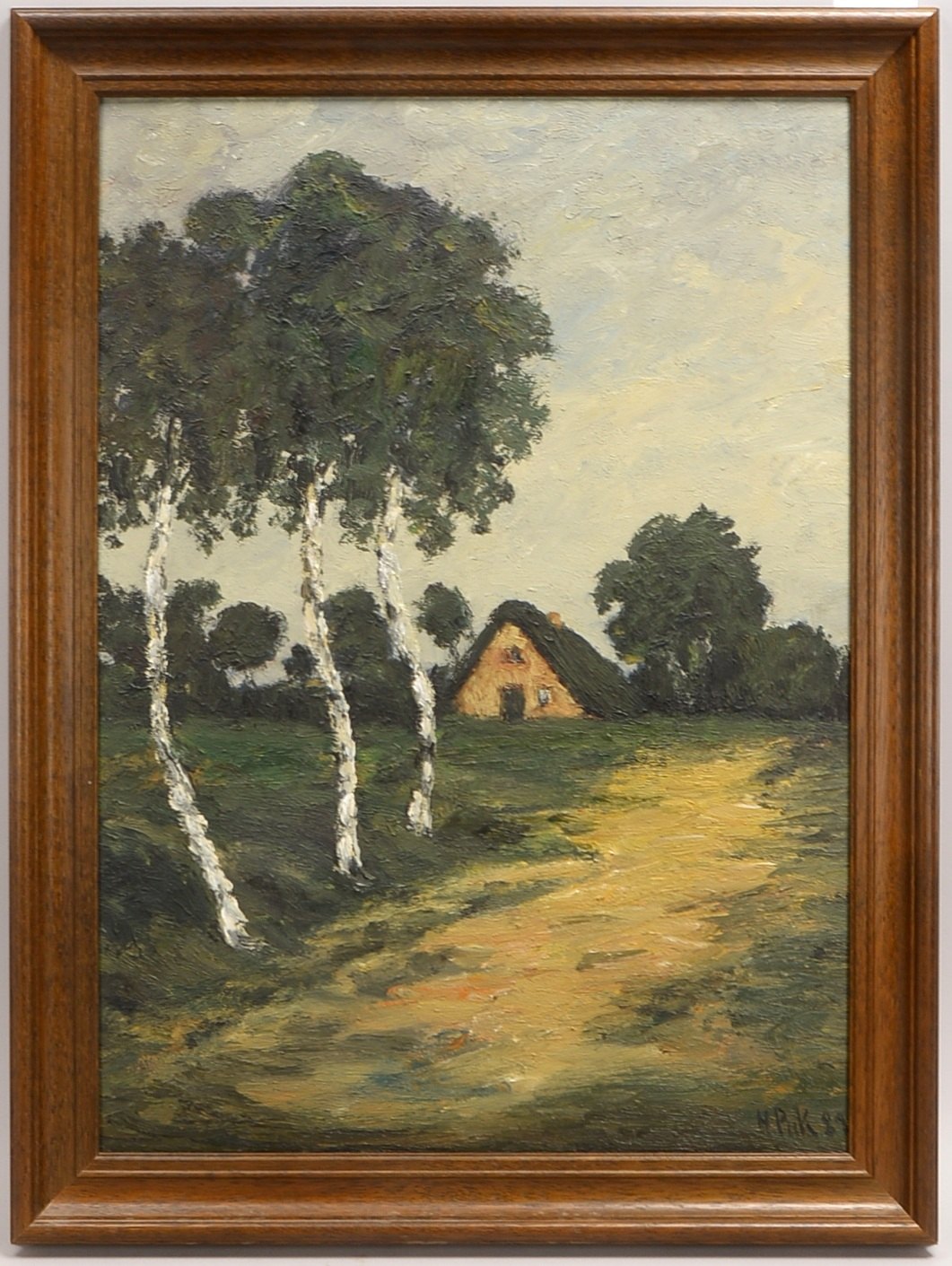Pick, Hans (1931 Düren - 2014 Bremen), 'Worpsweder Bauernkate mit Birken', Öl/Hf