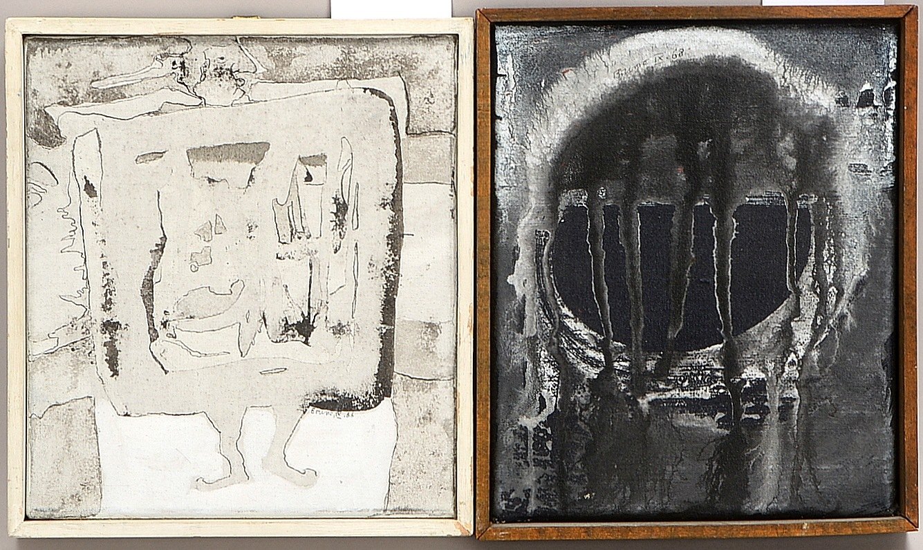 Wurster, Bruno (1939 - 2003, Bern), 2 'Abstraktionen', Tusche/Gouache auf Leinwand