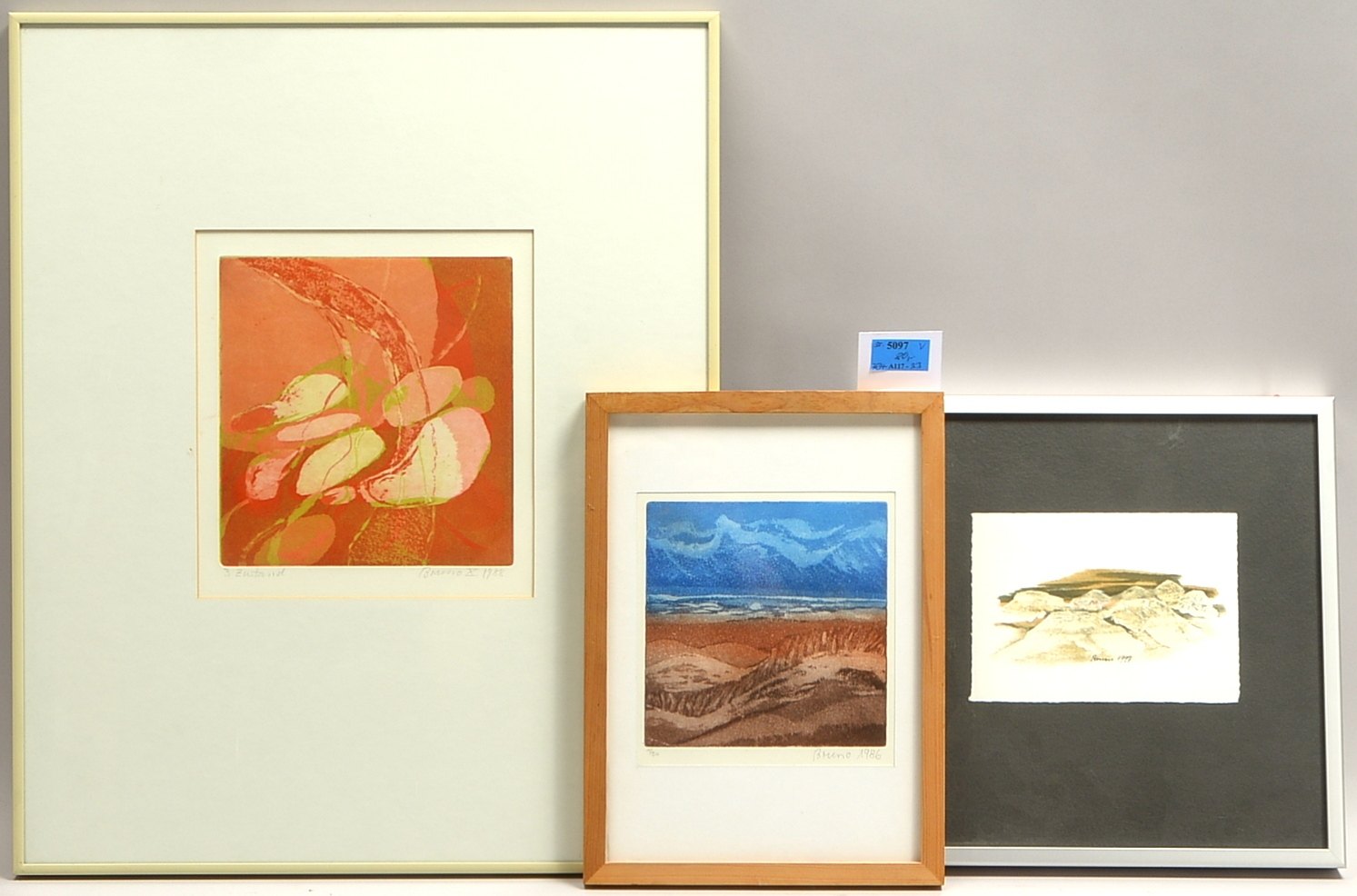 Wurster, Bruno (1939 - 2003, Bern), 1x Aquarell/Dispersion, und 2x Farbradierungen