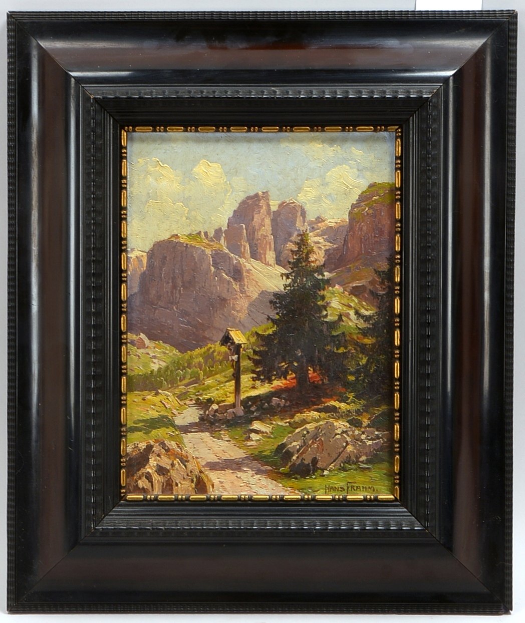 Frahm, Hans (1864 - 1938), 'Marterl vor Hochgebirgslandschaft', Öl auf Malplatte/ger.
