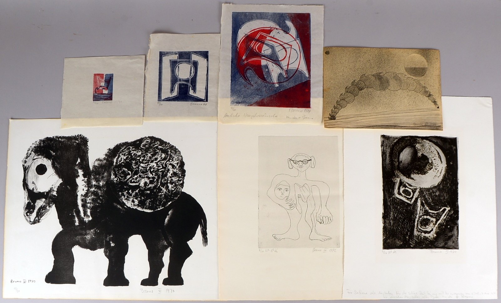 Wurster, Bruno (1939 - 2003, Bern), 2 Radierungen, 2 Lithogr., 3x Holzschnitte, signiert