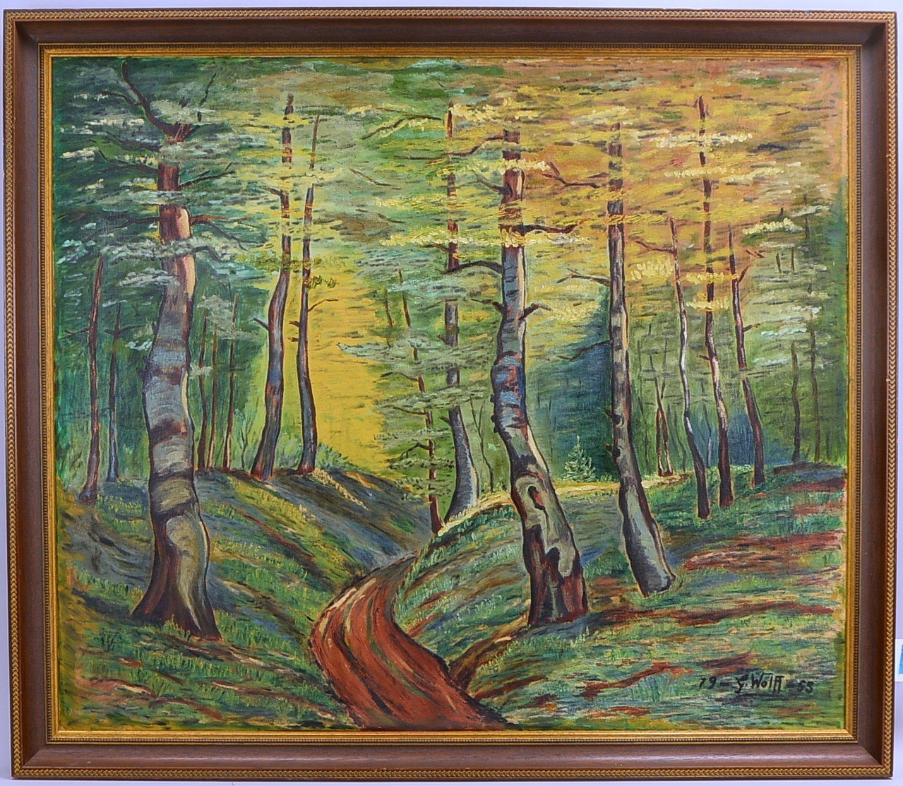 Wolff, G., 'Waldweg', Acryl auf Leinwand/gerahmt, unten rechts signiert und datiert '1955', Bildmaße