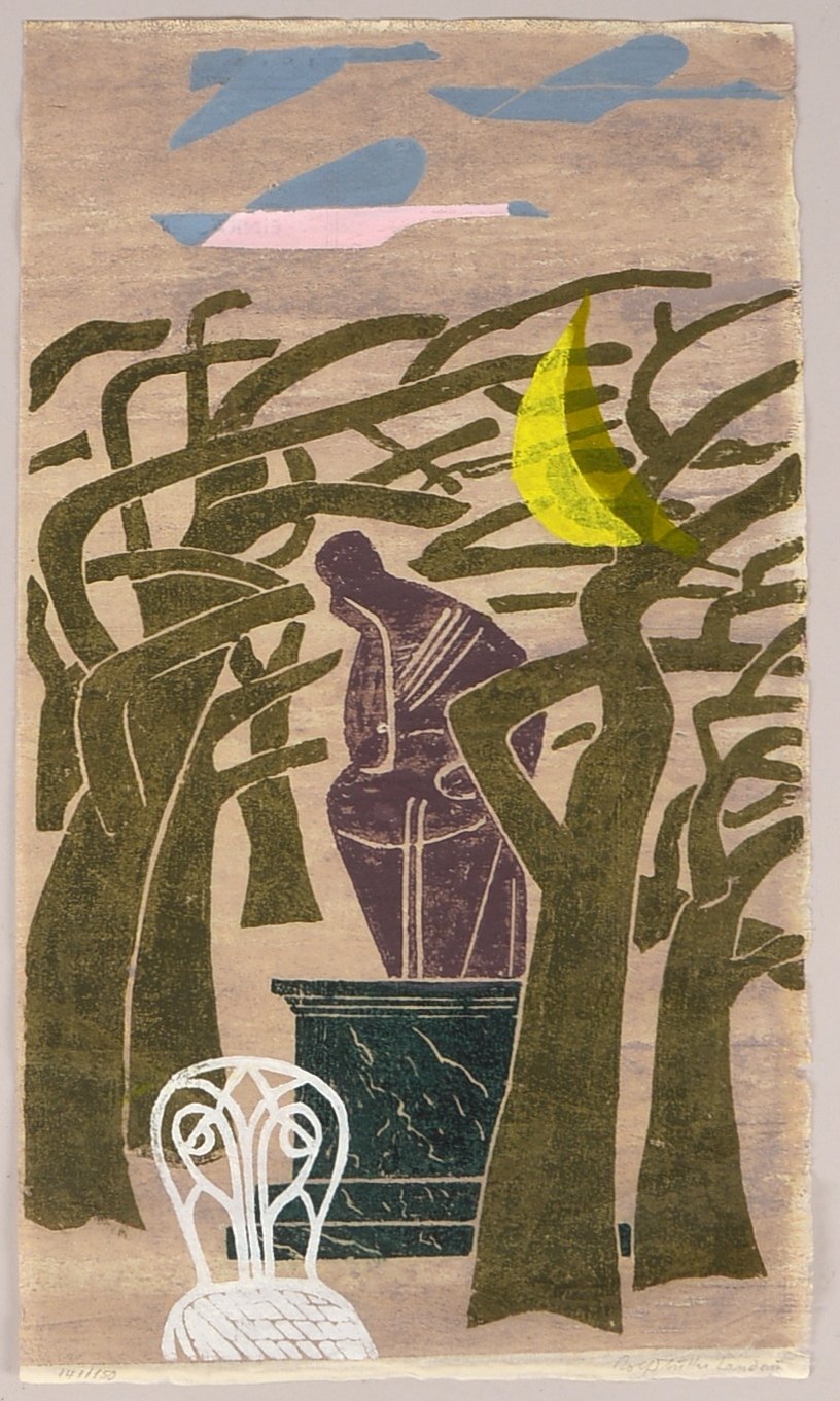 Müller-Landau, Rolf (1903 - 1956), 'Nachdenklich', Farbholzschnitt auf Japan