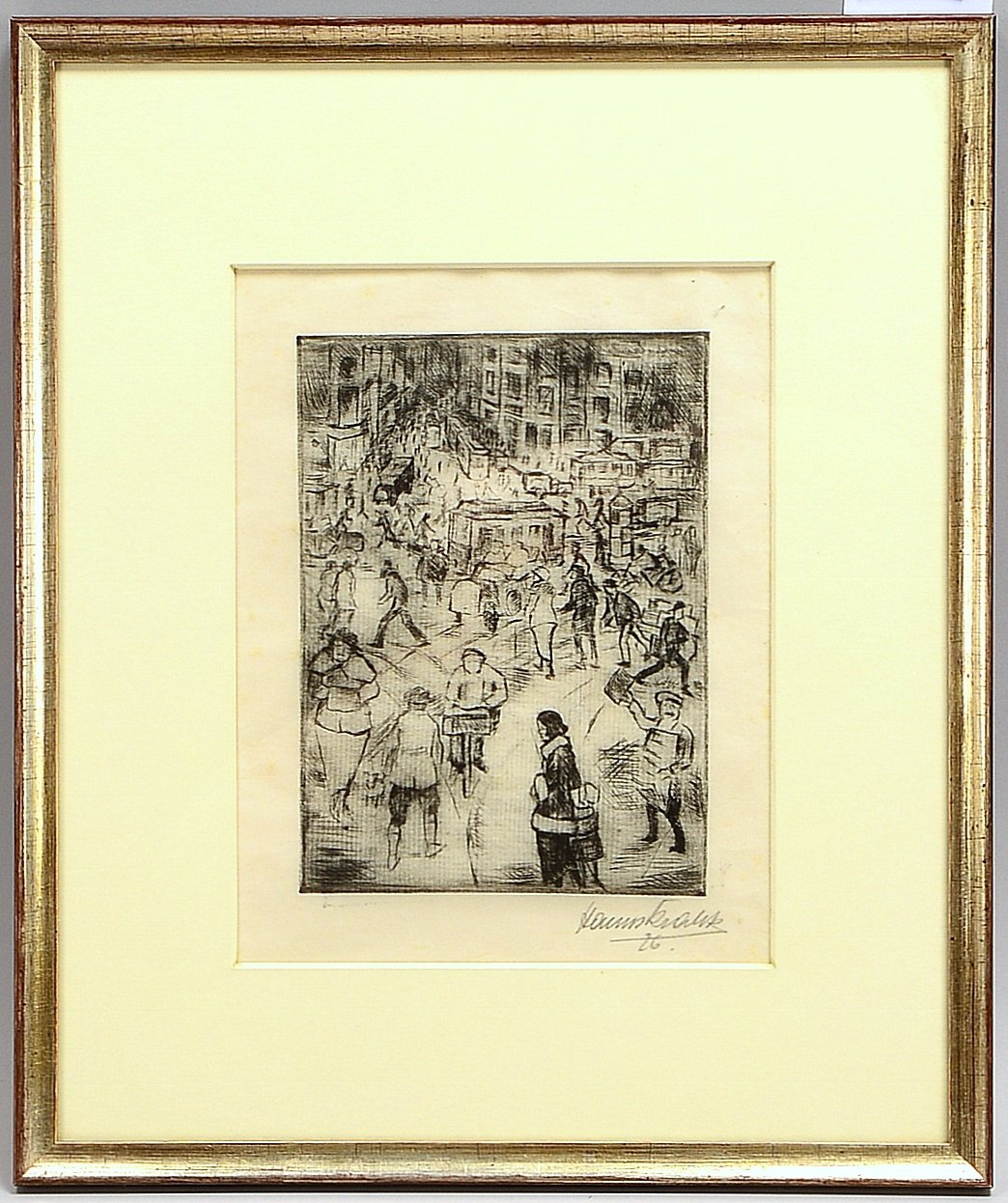 Kralik, Hanns (1900 Neufeld - 1971 Düsseldorf), 'Belebte Großstadt-Straße', Radierung