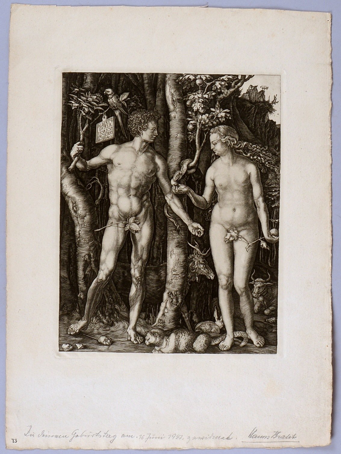 Kralik, Hanns (1900 Neufeld - 1971 Düsseldorf), 'Adam und Eva', Radierung, signiert