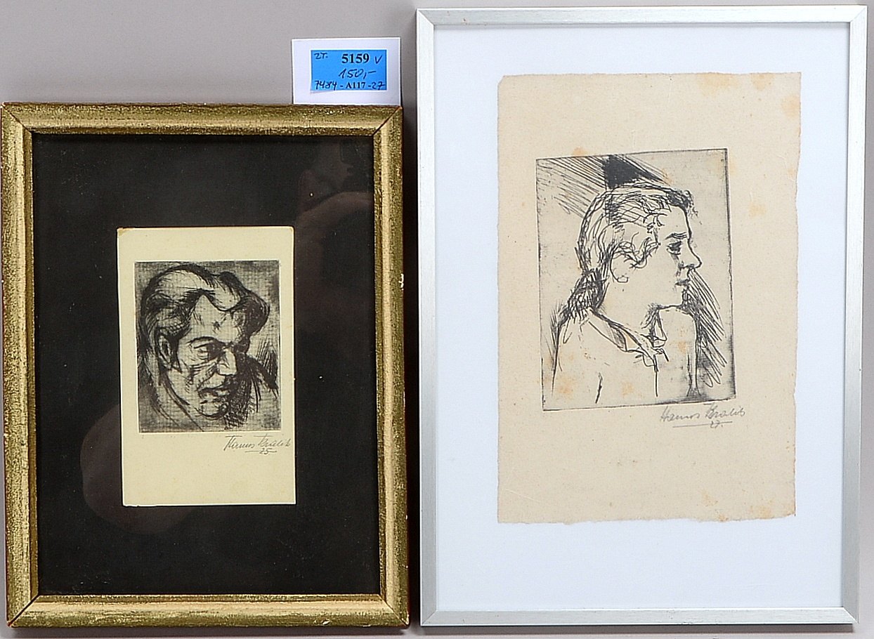 Kralik, Hanns (1900 Neufeld - 1971 Düsseldorf), 2 Radierungen, 'Portraits'