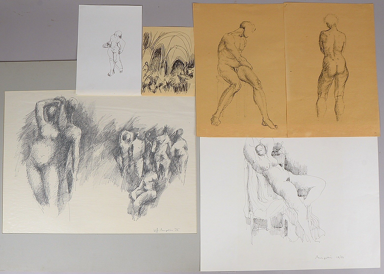 Engelin, Karl-Heinz (1924 Memel - 1986 Hamburg), 4x Zeichnungen, Feder/Filzstift
