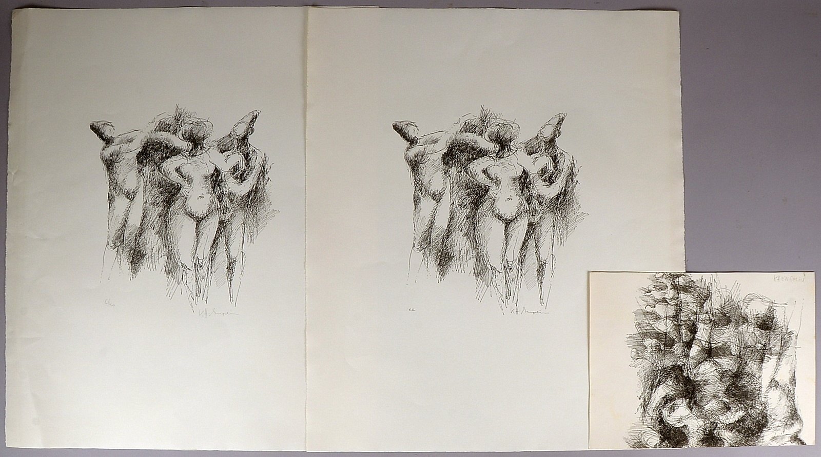Engelin, Karl-Heinz (1924 Memel - 1986 Hamburg), 3x Lithografien, 'Gruppenakte', sign.