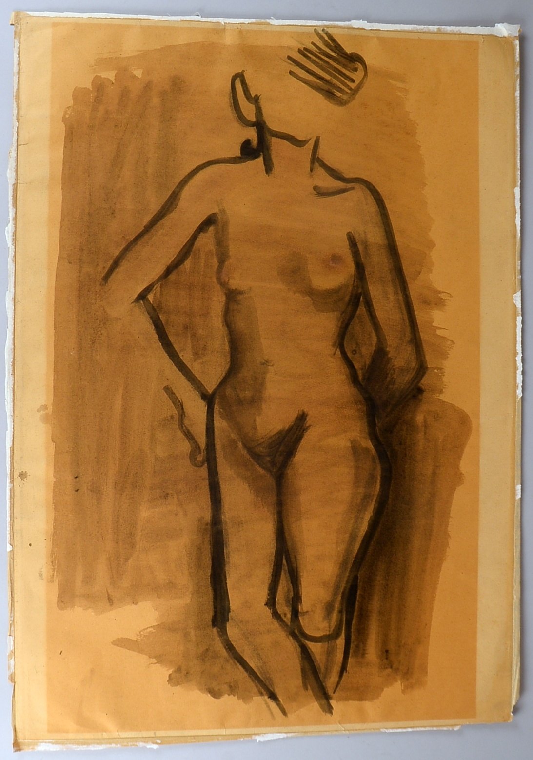 Schwarz, Heinrich (1903 - 1977) zugeschrieben, 'Akt', Kohle/Aquarell