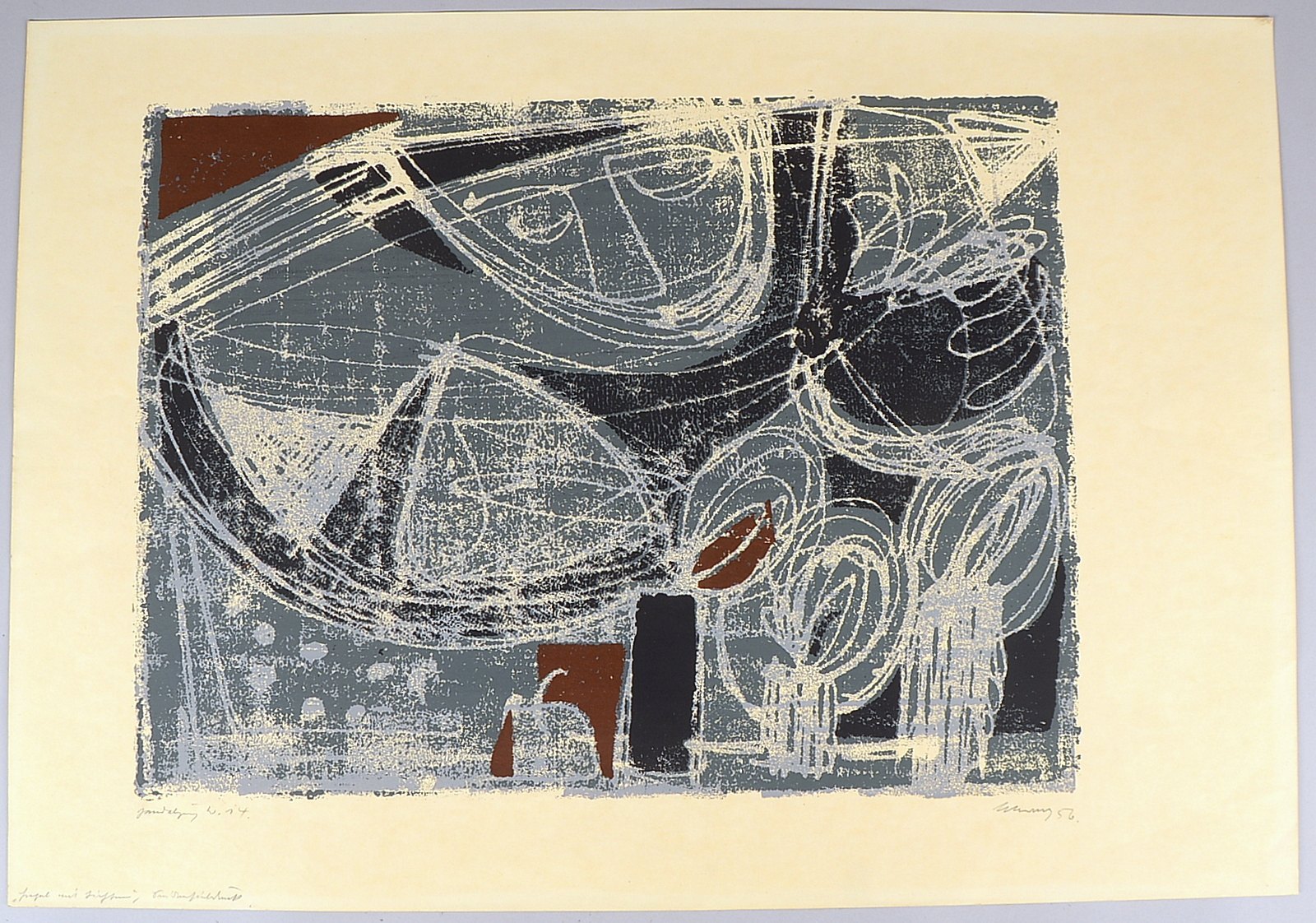 Schwarz, Heinrich (1903 - 1977), 'Engel mit Lichtern', Linolschnitt, bleisginiert/dat.