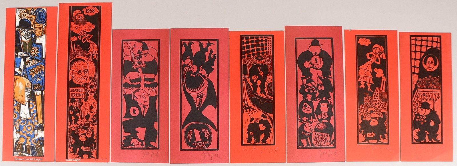 Zingerl, Guido, 8x Linolschnitte, versch. Themen/Motive, jeweils handsigniert