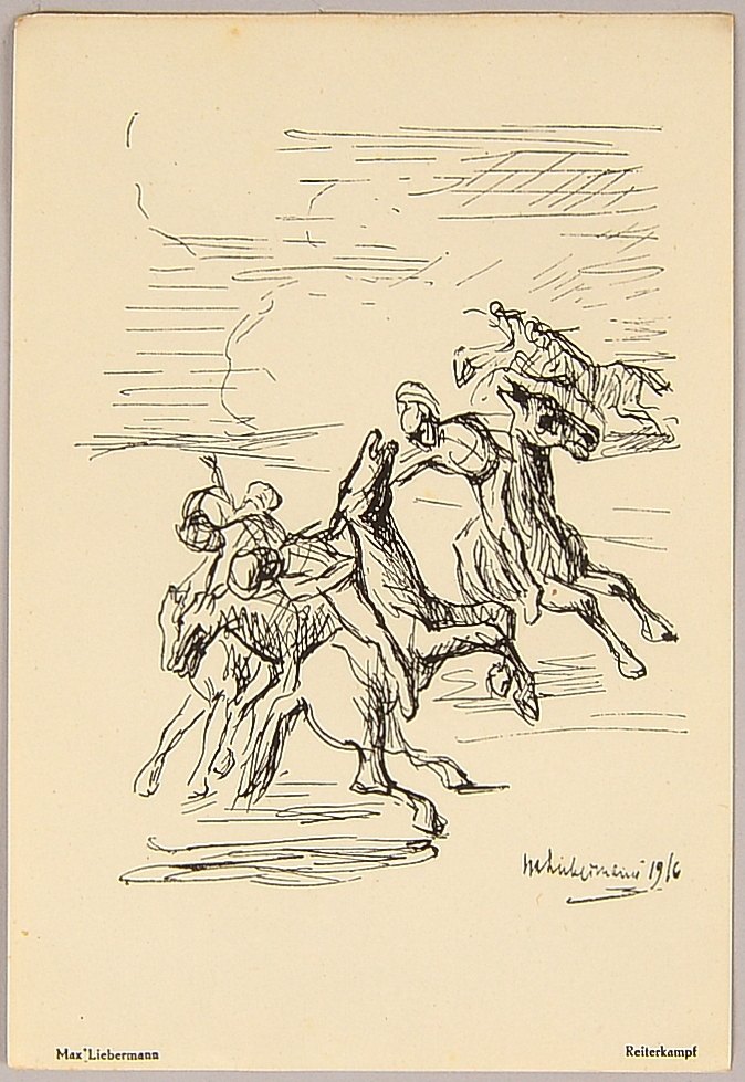 Liebermann, Max (1847 - 1935, Berlin), 'Reiterkampf', Lithografie, datiert (19)'19/20'